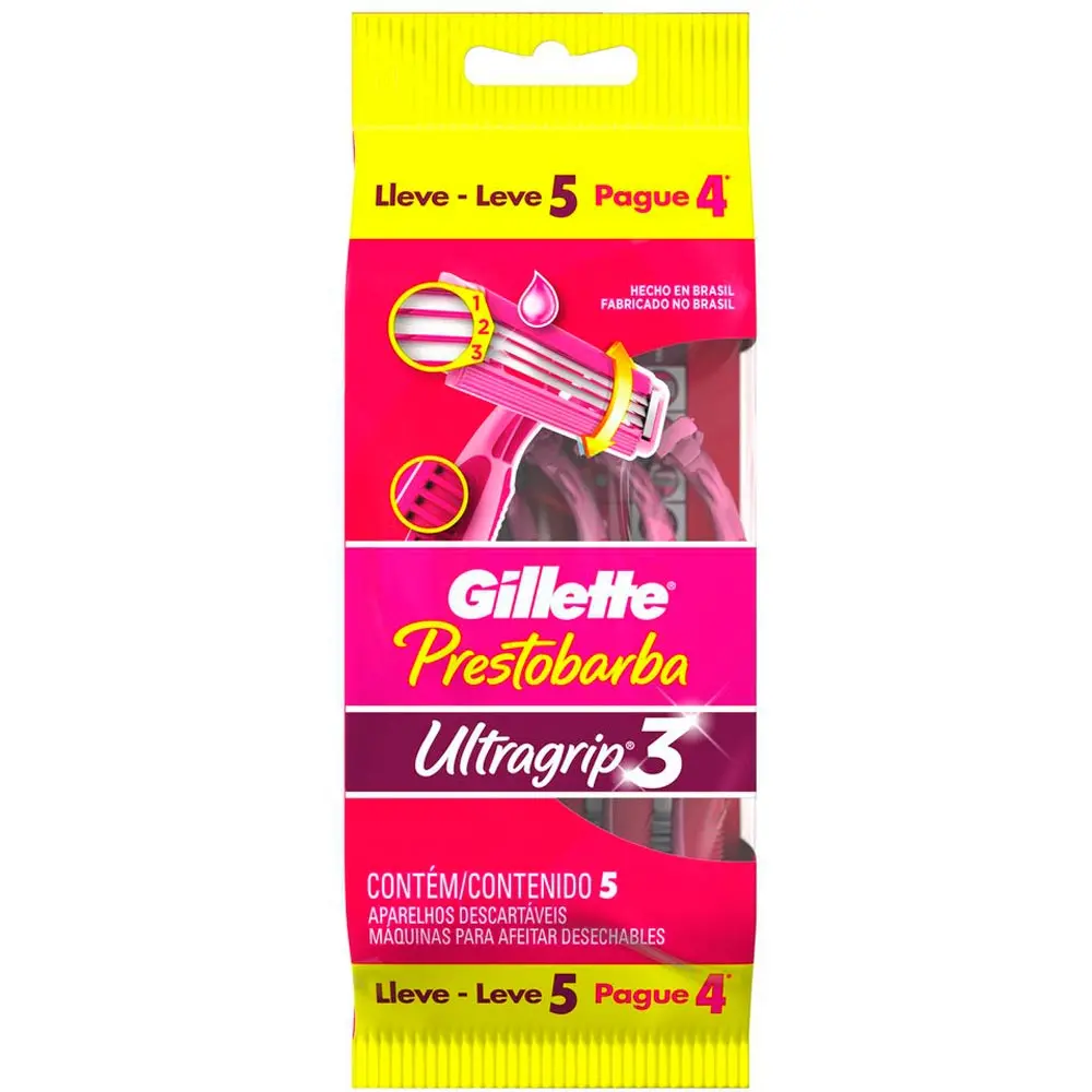955726-0 Aparelho Feminino Prestobarba Ultragrip 3 Gillette Leve 5 Pague 4 - Imagem 1